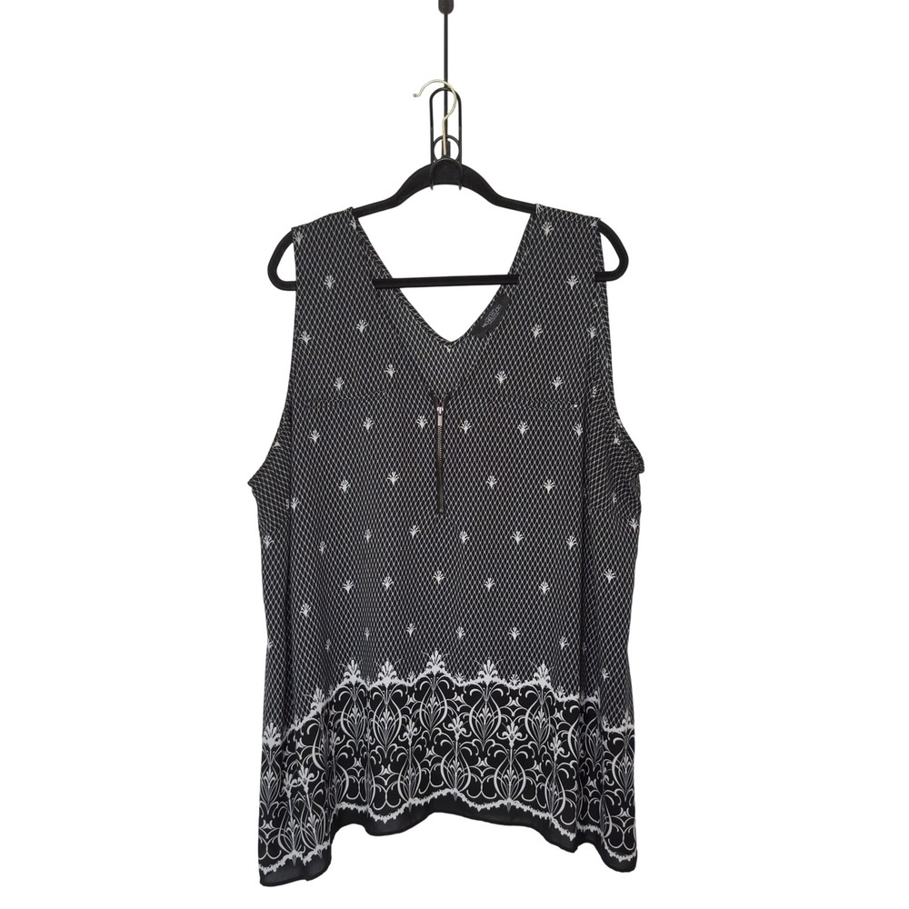 MichelStudio Size 20 Black White Sleeveless Boho Whimsigoth Blouse Top Tribal